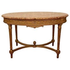 Antique French Louis XVI Gold Center Table with Marble Top, Circa 1880.
