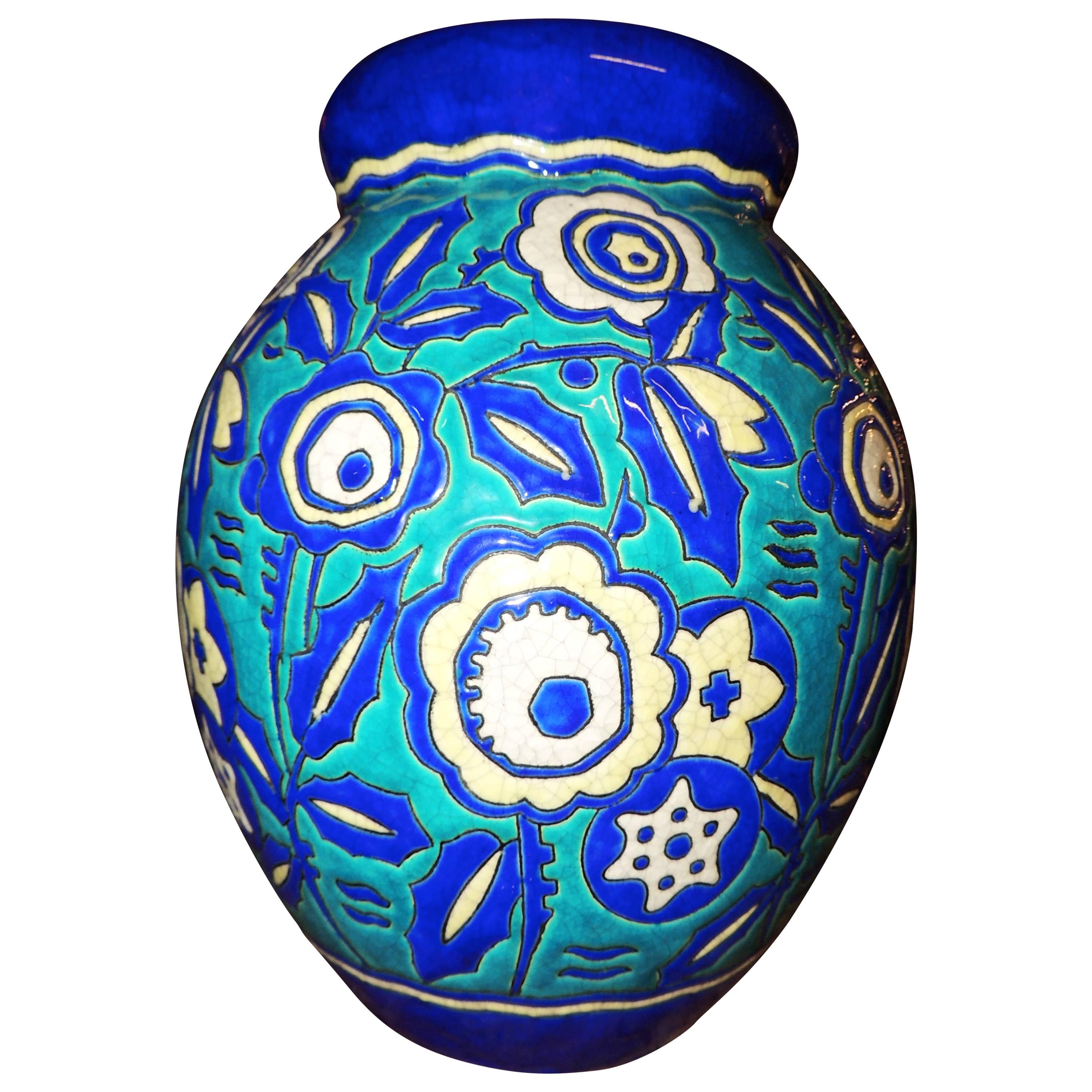 Catteau Ceramic Cloisonne Boch Vase