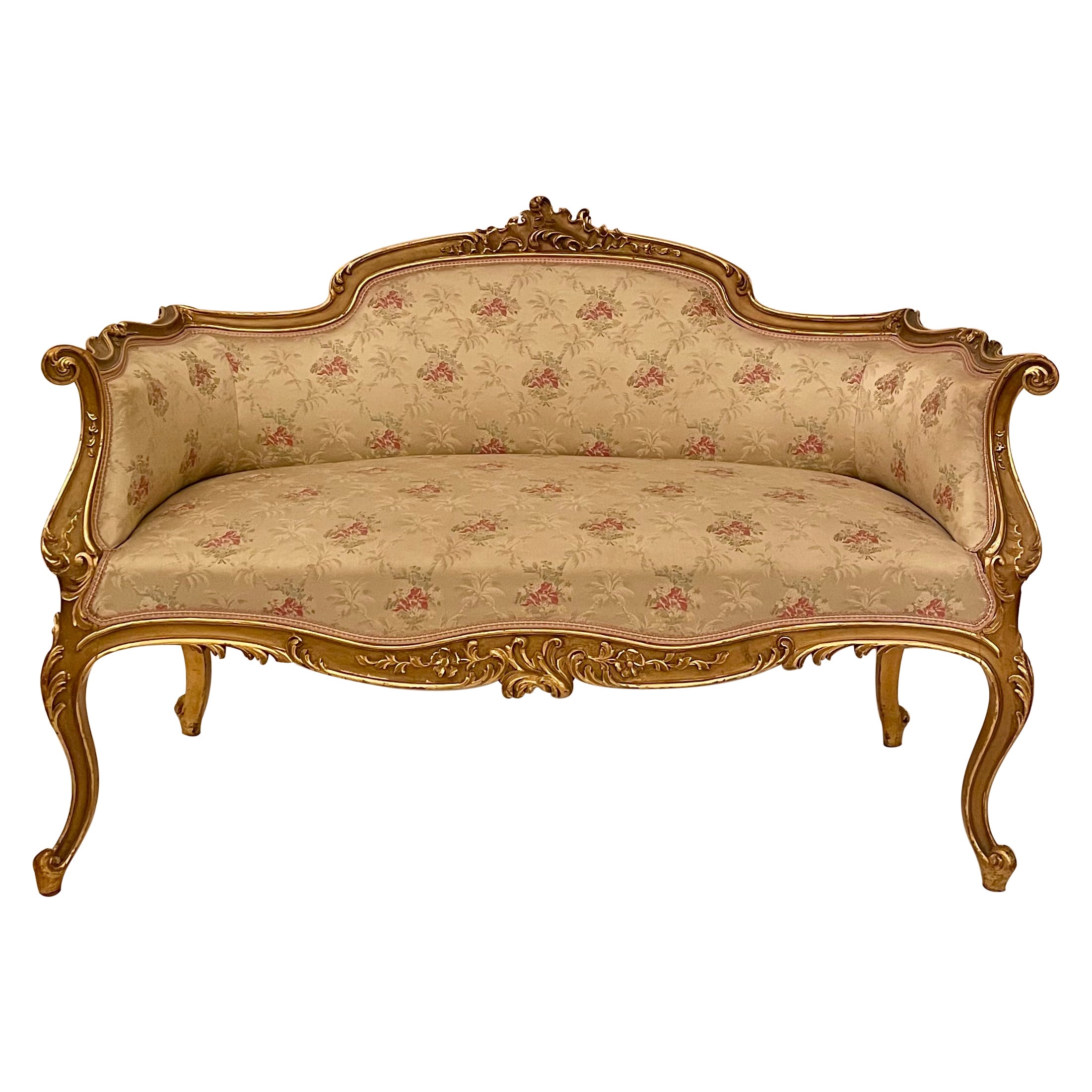 Antique French Gold Leaf Settee, Circa 1890.