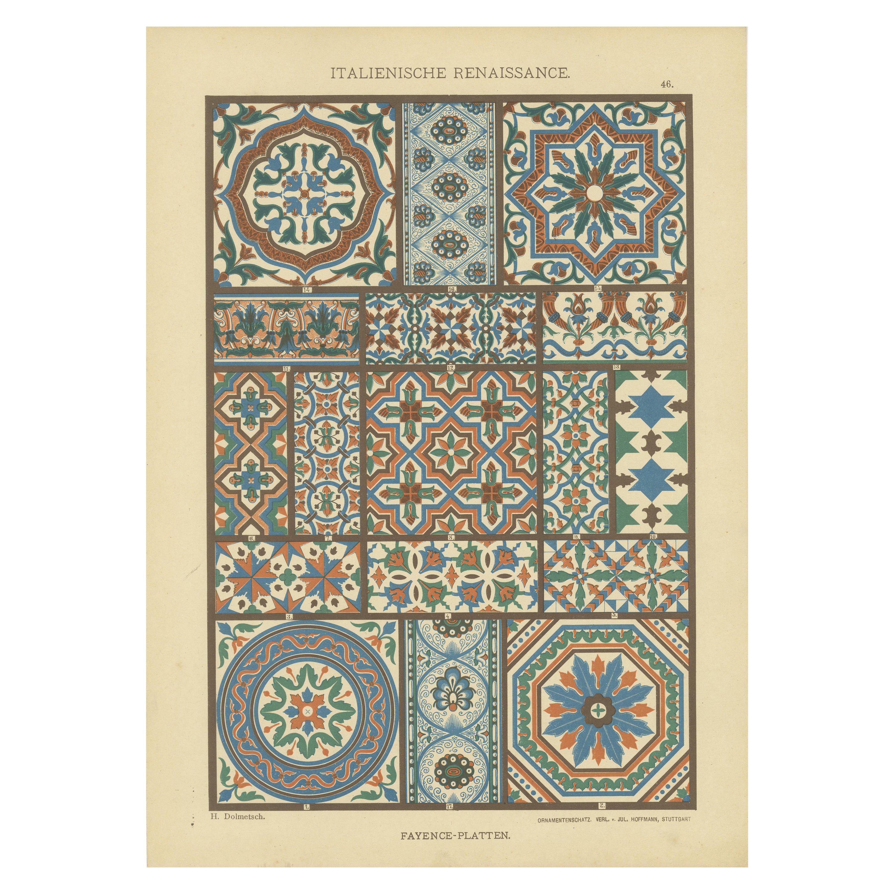 Italian Renaissance Faience Plates from Ornamentenschatz, 1887