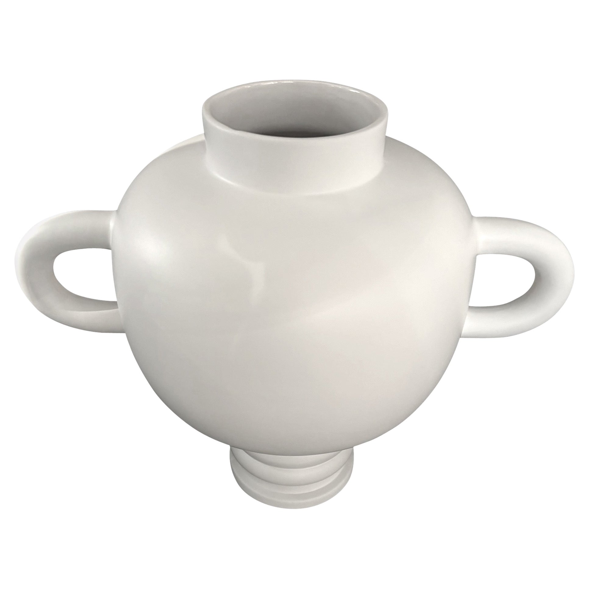 White Matte Glaze Two Handled Vase, France, Contemporary