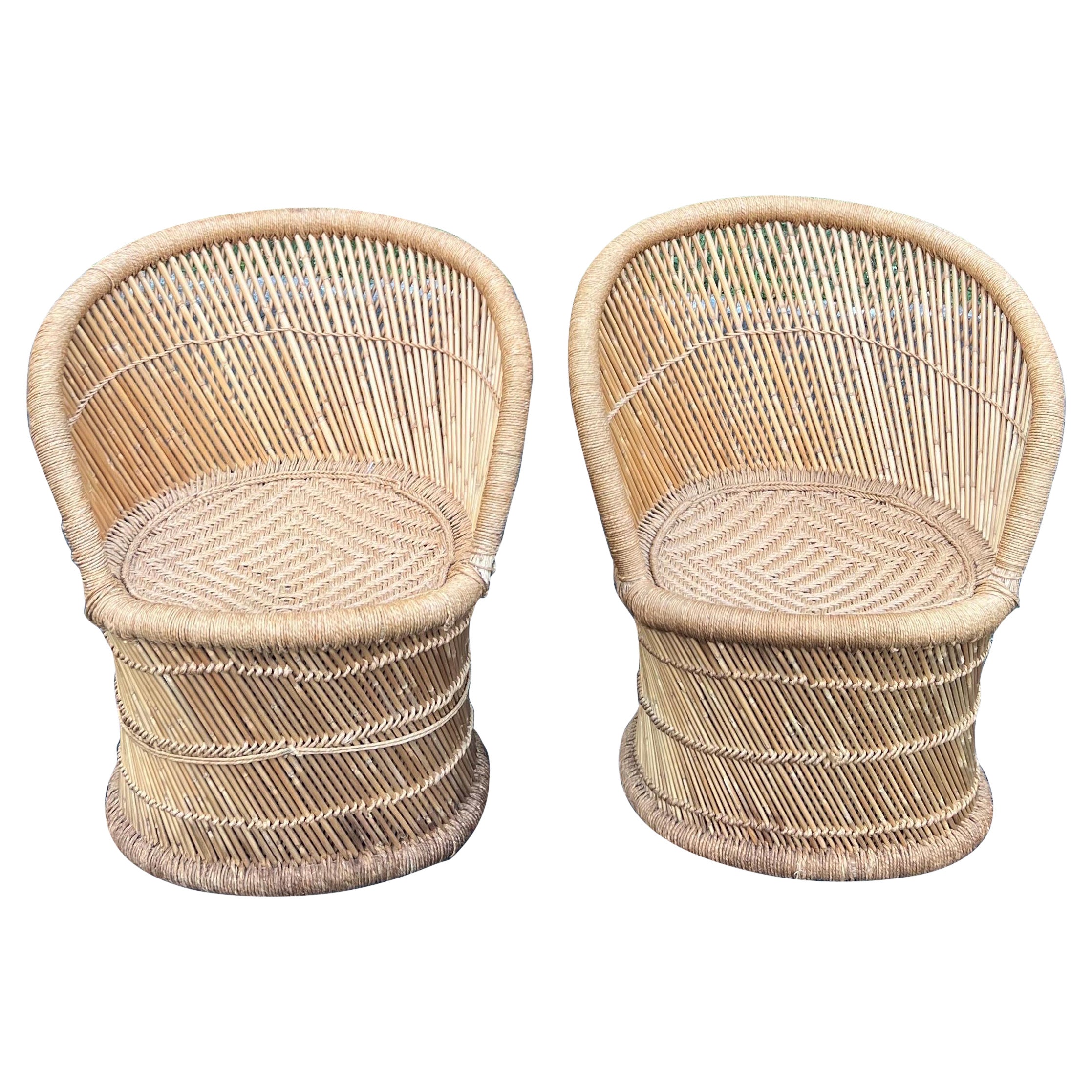 Coppia di sedie in rattan intrecciato Boho Chic