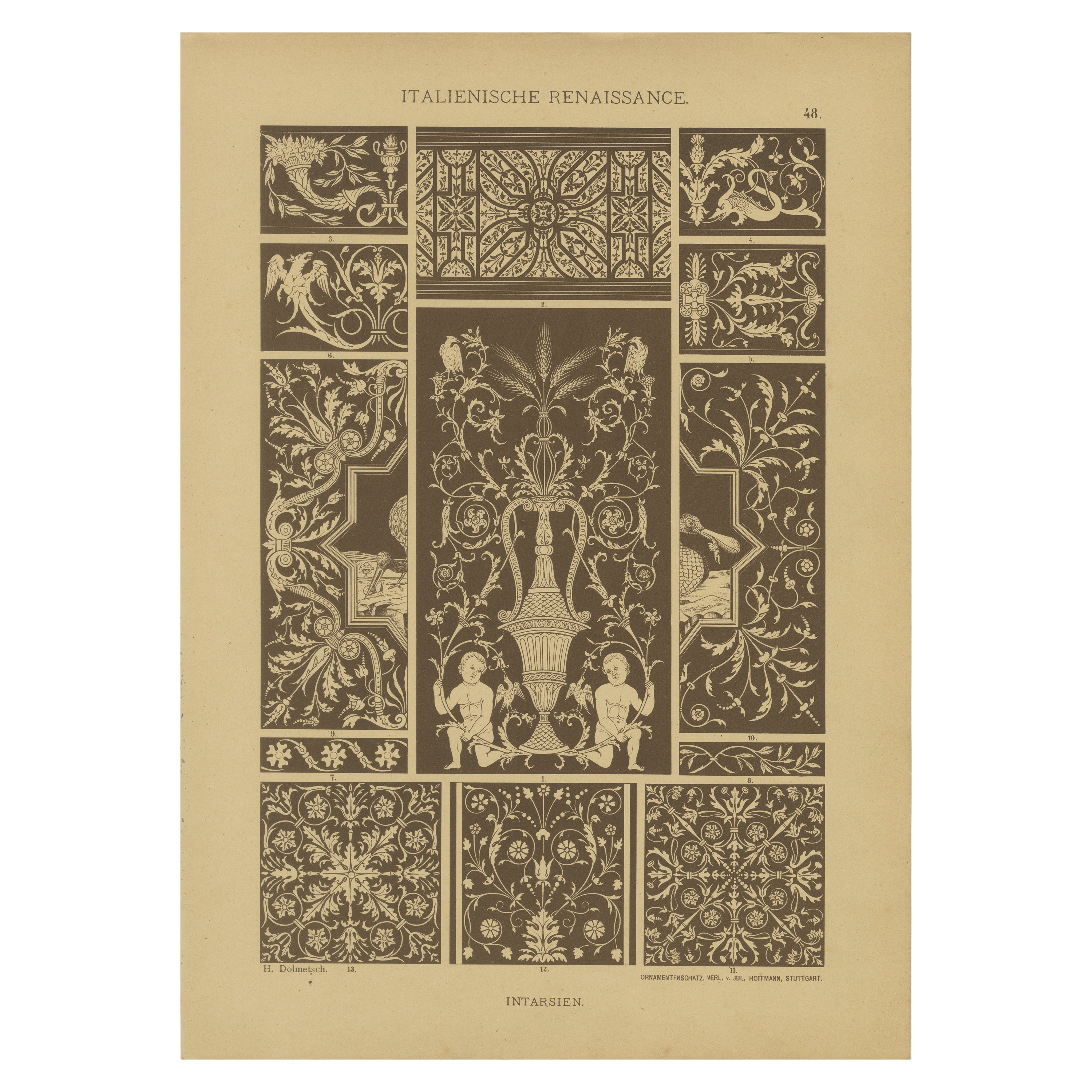 Disegni di intarsi rinascimentali italiani da Ornamentenschatz, 1887