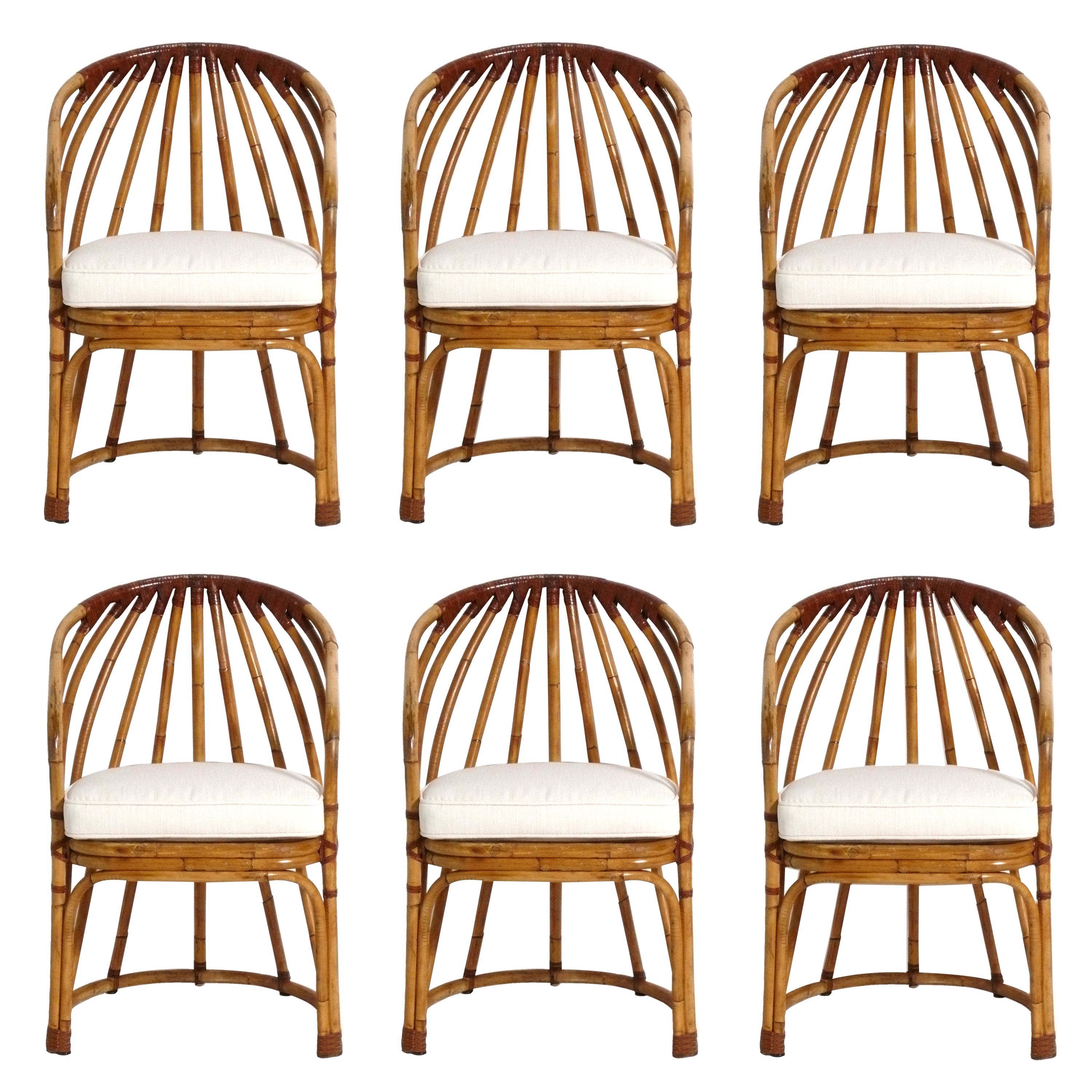 Set of Six Curvaceous Rattan Dining Chairs attributed to McGuire