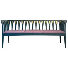 Used Art Nouveau Cranbrook Blue Settee Bench Sofa by Eliel Saarinen c. 1983