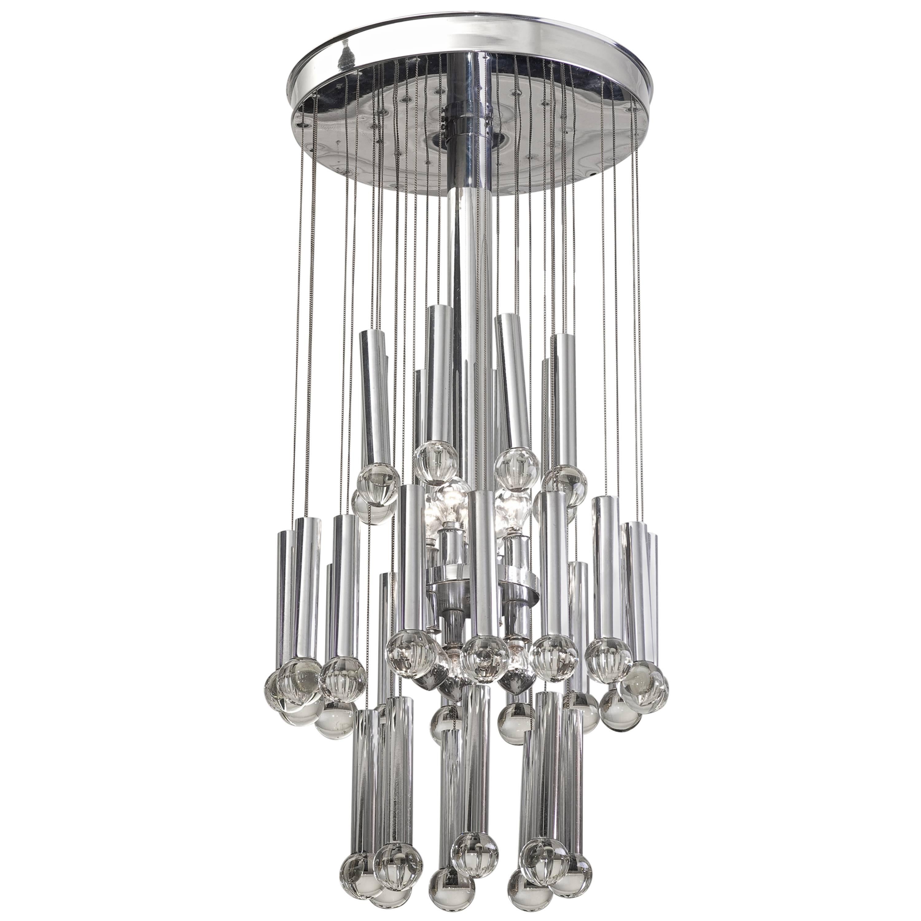 Metal and Glass Ceiling Lamp For Sale