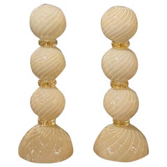 Moderne elfenbeinfarbene und goldene Murano-Lampen, Paar