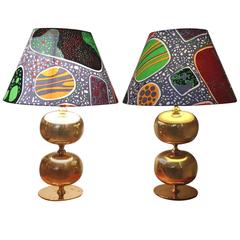 Swedish Brass Table Lamps with Josef Frank Fabric Shades, 1970s