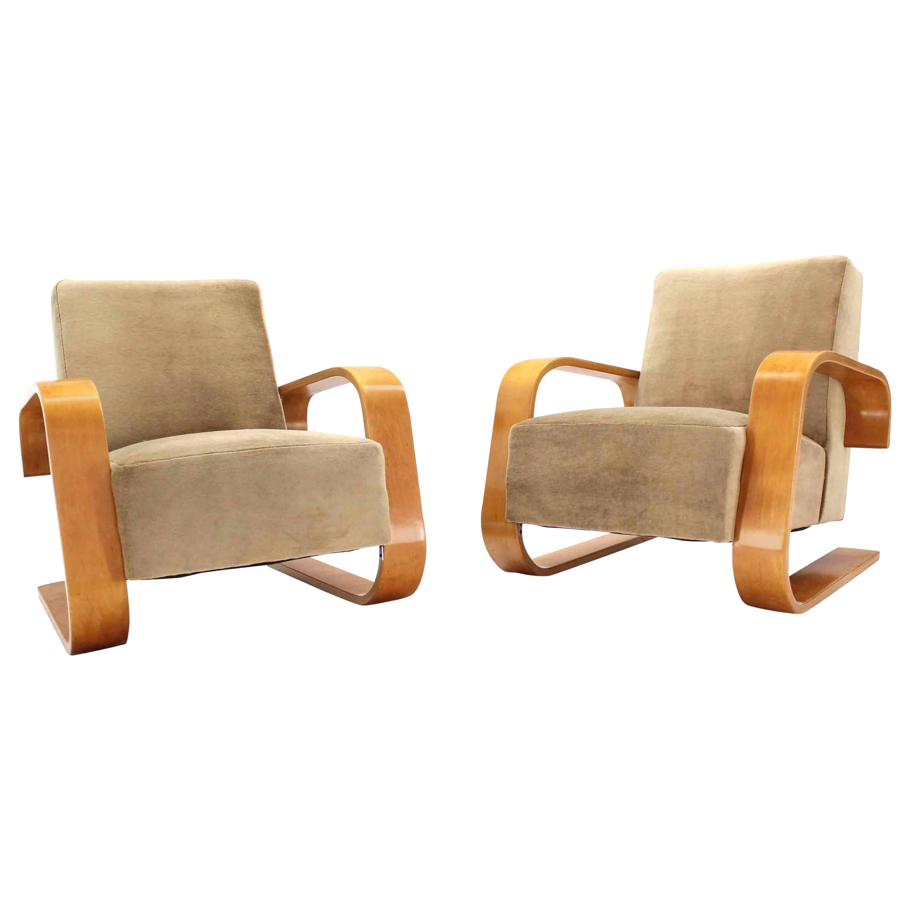 Early Alvar Aalto Tank Chairs Newly Upholstered in Mohair Fabric