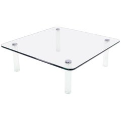Large Square 3/4 Glass Top Coffee Table on Lucite Cylinder  Legs