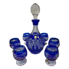 Hand Cut Lead Crystal Decanter & 6 Brandy Glasses by Caesar Crystal Bohemiae Co.