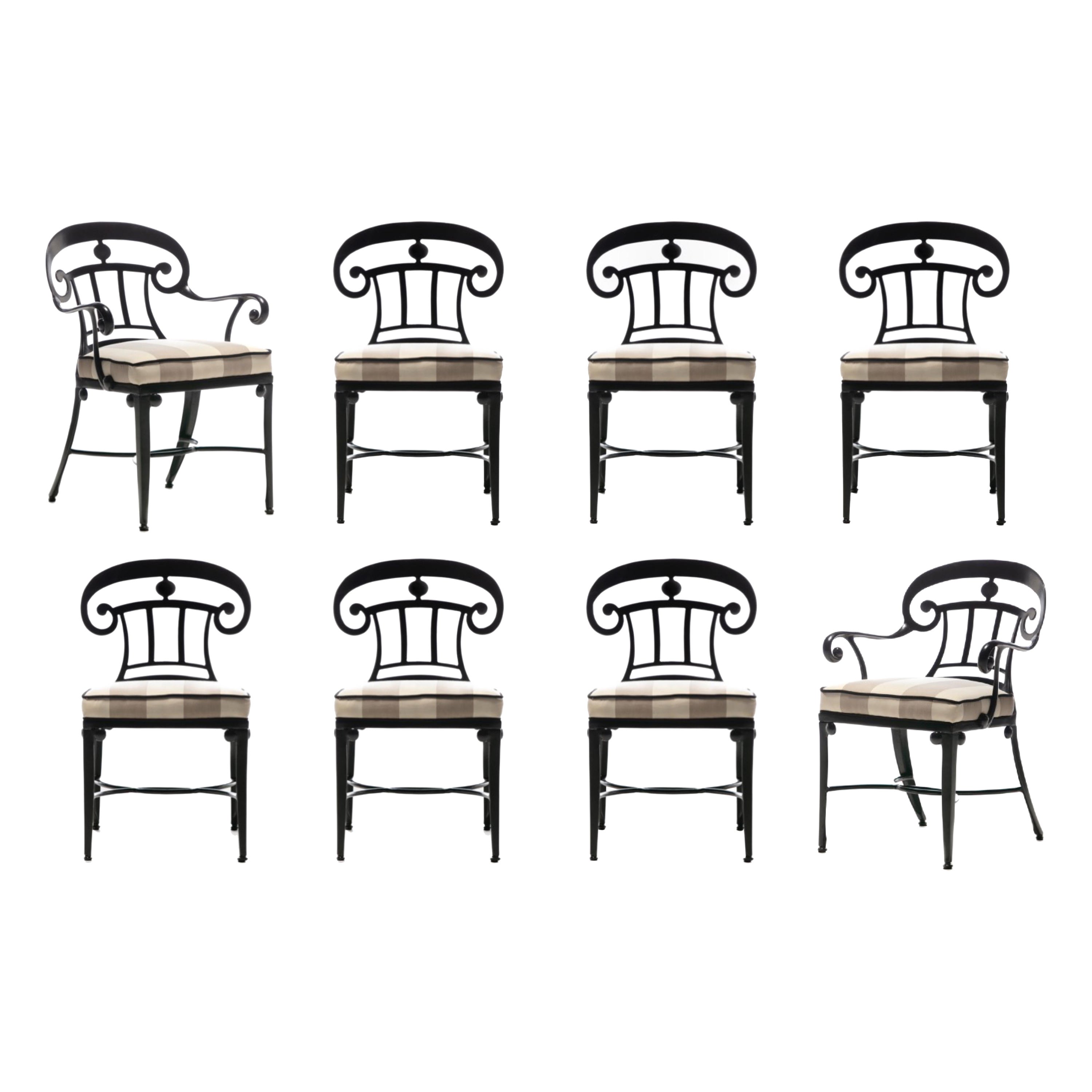 Juego de 8 Sillas de Comedor Negras de Interior y Exterior Estilo Hollywood Regency