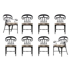Hollywood Regency Style Set of 8 Indoor Outdoor Black Dining Chairs