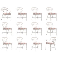 Hollywood Regency Style Set of 12 Indoor Outdoor White Dining Chairs