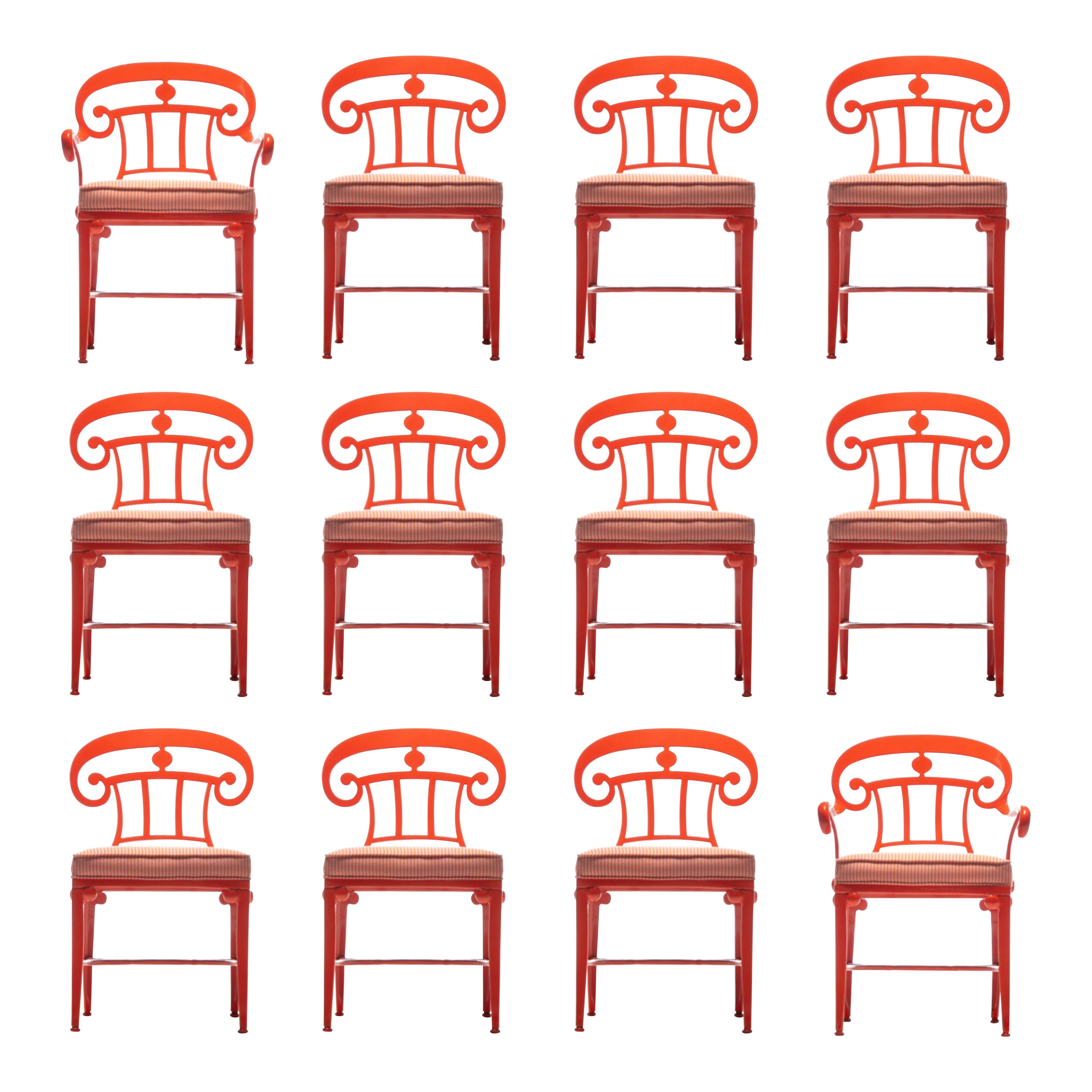 Juego de 12 Sillas de Comedor de Interior y Exterior Naranja Mandarina Estilo Hollywood Regency