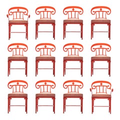 Juego de 12 Sillas de Comedor de Interior y Exterior Naranja Mandarina Estilo Hollywood Regency