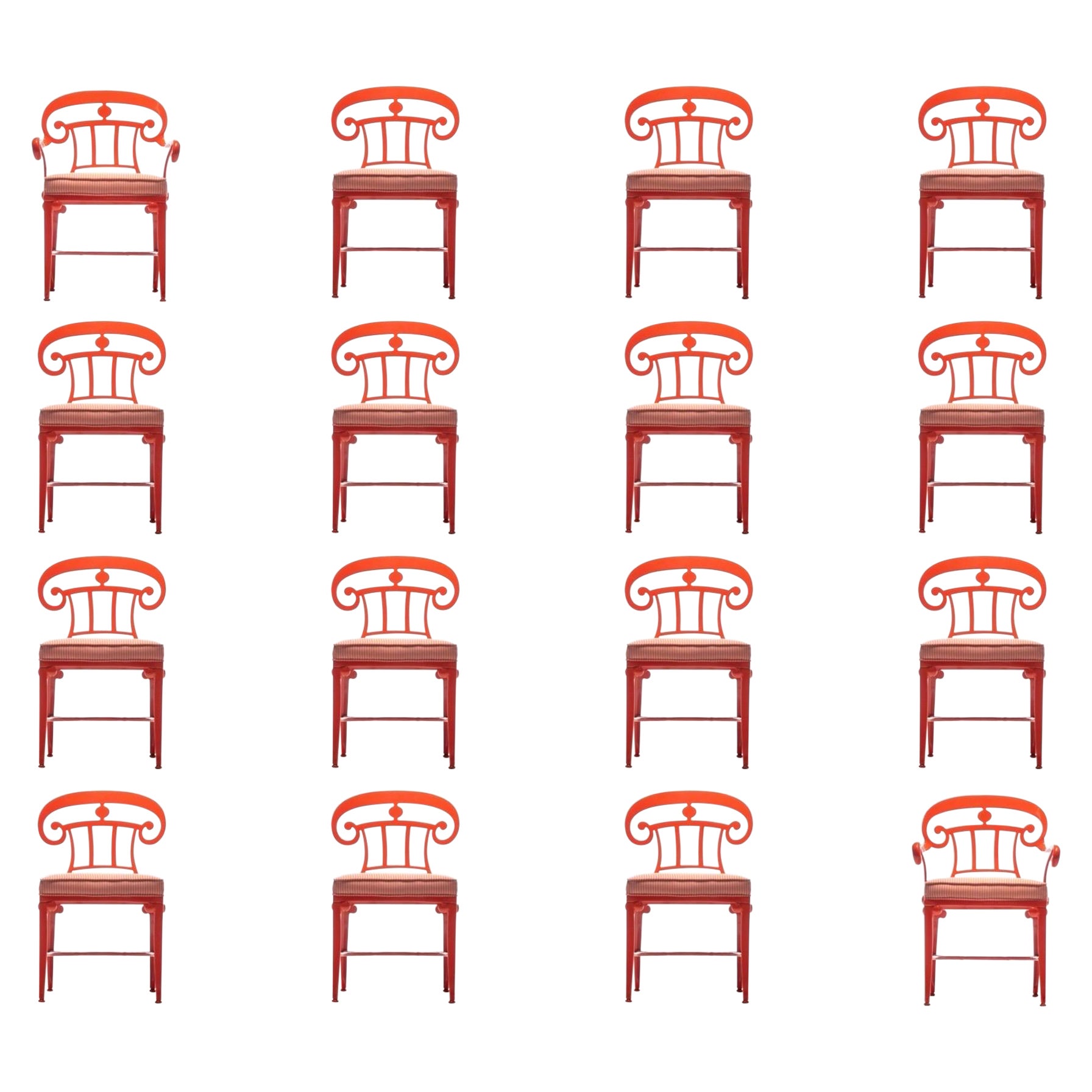 Hollywood Regency Style Set of 16 Indoor Outdoor Tangerine Orange Dining Chairs
