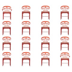 Hollywood Regency Style Set of 16 Indoor Outdoor Tangerine Orange Dining Chairs