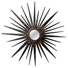 XL wooden sun mirror, France, 1960, 80 cm