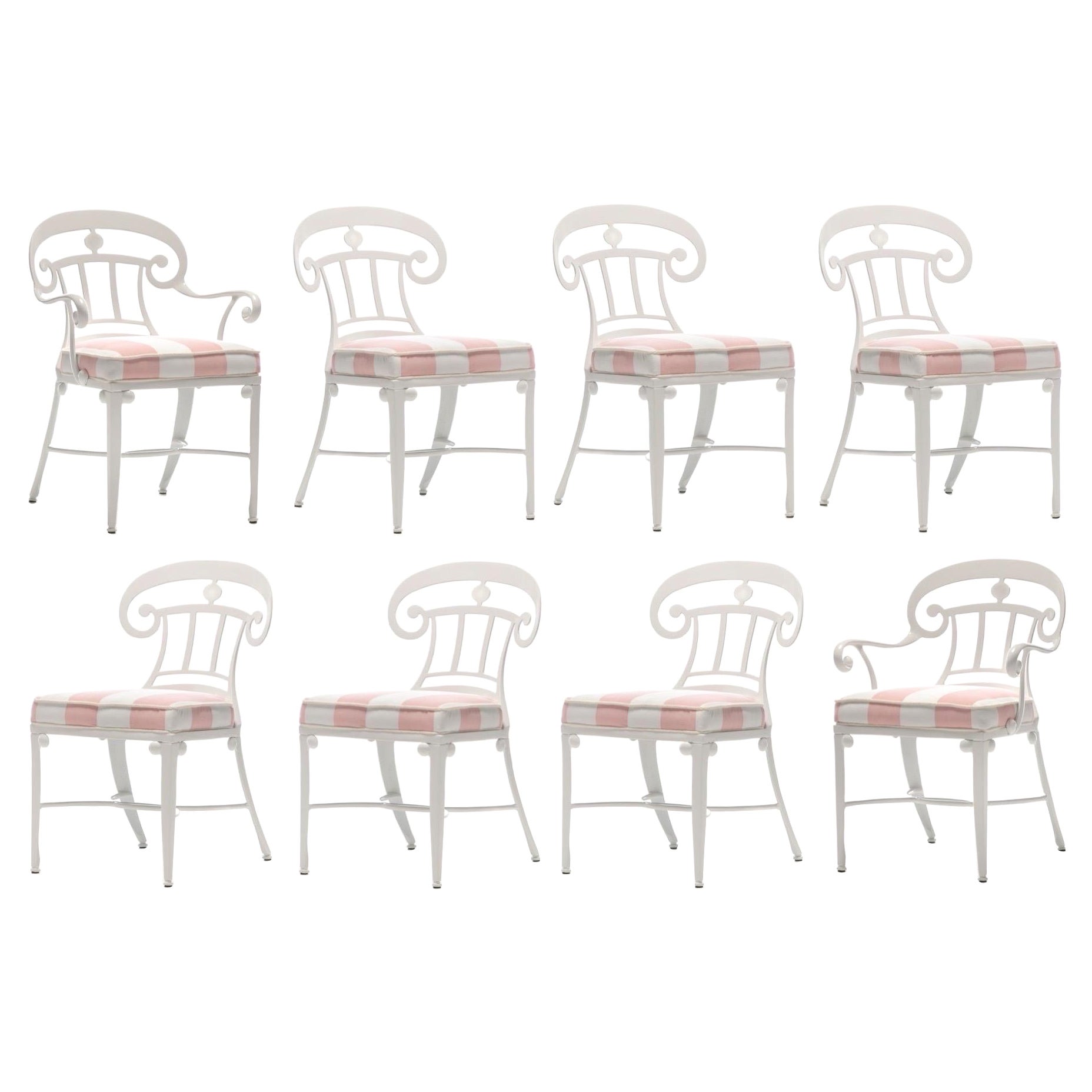 Juego de 8 Sillas de Comedor Blancas de Interior y Exterior Estilo Hollywood Regency