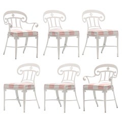 Hollywood Regency Style Set of 6 Indoor Outdoor White Dining Chairs