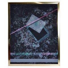 Dana 1980s Large Black Pink and Blue Geometric Memphis Style Painting