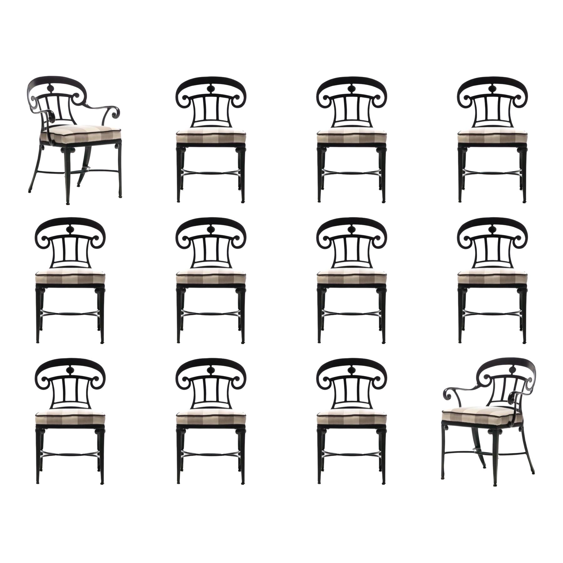 Juego de 12 Sillas de Comedor Negras de Interior y Exterior Estilo Hollywood Regency