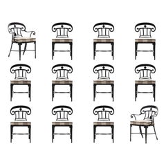Juego de 12 Sillas de Comedor Negras de Interior y Exterior Estilo Hollywood Regency