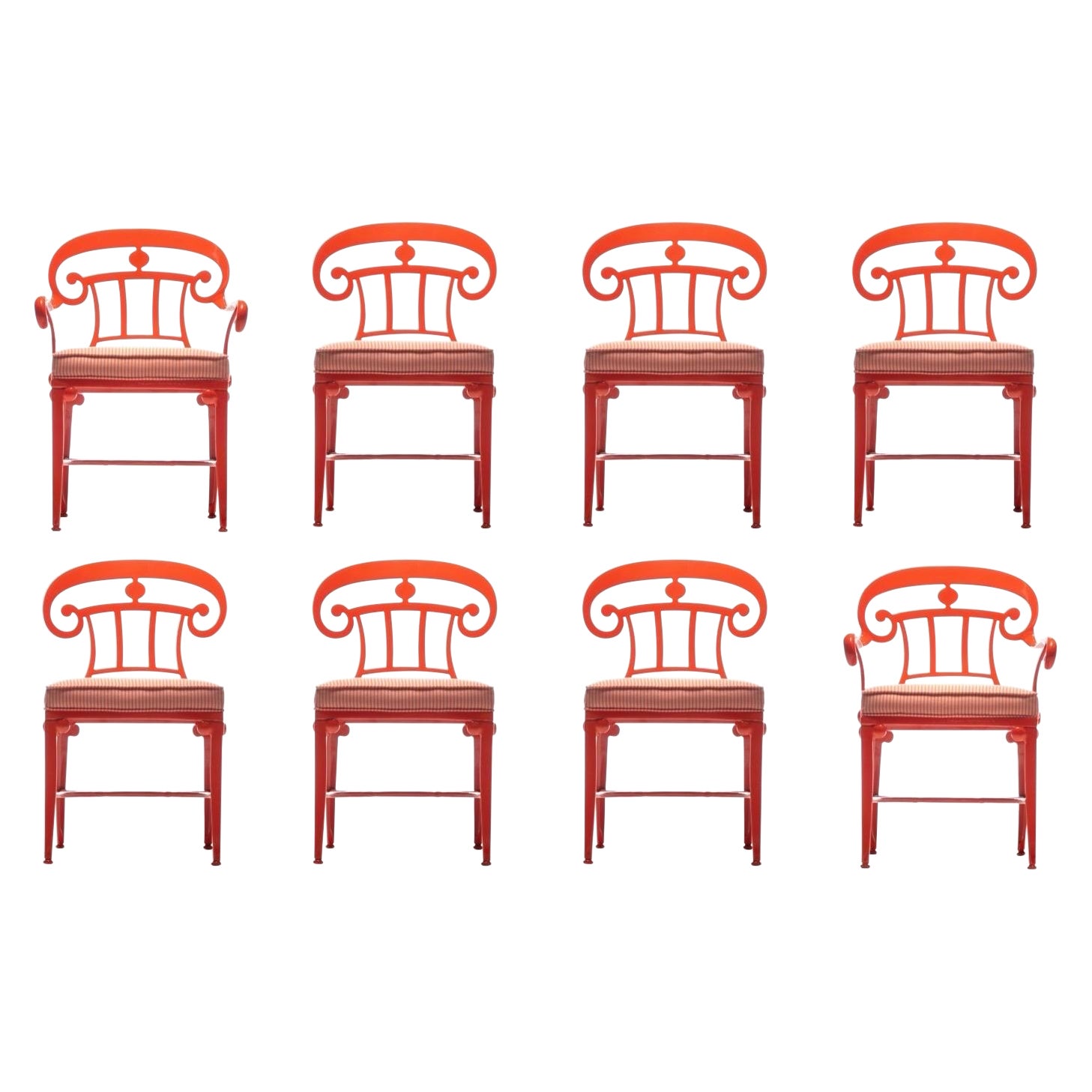 Hollywood Regency Style Set of 8 Indoor Outdoor Tangerine Orange Dining Chairs
