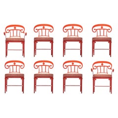 Juego de 8 Sillas de Comedor de Interior y Exterior Naranja Mandarina Estilo Hollywood Regency