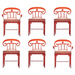 Hollywood Regency Style Set of 6 Indoor Outdoor Tangerine Orange Dining Chairs