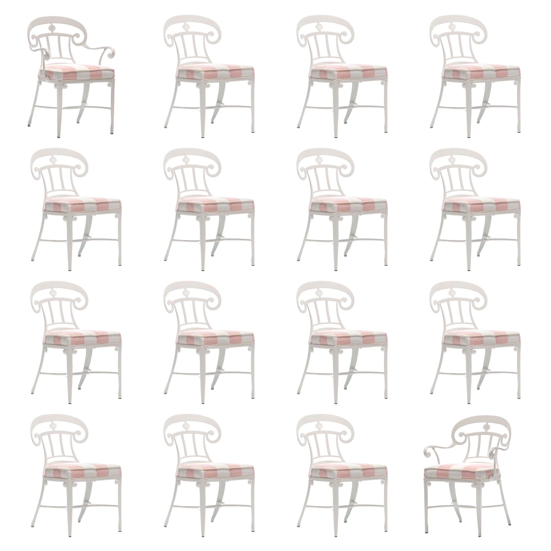 Juego de 16 Sillas de Comedor Blancas de Interior y Exterior Estilo Hollywood Regency