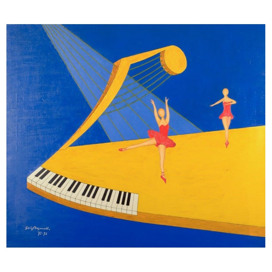 Stig Brymmel, schwedischer Künstler. Öl auf Leinwand. „Nr. 1 Gelbes Grand Piano“