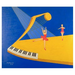 Stig Brymmel, Swedish artist. Oil on canvas. "Nr. 1 Yellow Grand Piano"