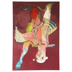 Large format figurative painting "Taureau torero" by Francky Criquet