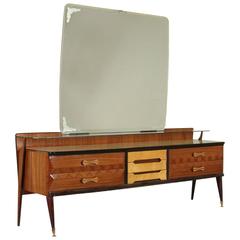 Chest of Drawers with Mirror Rosewood, Ash, Back Painted Glass, Italy 1950