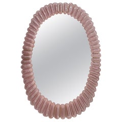 Murano Oval Pink Art Glass and Brass Mid-Century Console / Wall Mirror, 2020