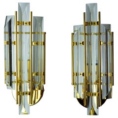 Pair of Venini wall lights, Triedri glass, Murano, Italy 1970