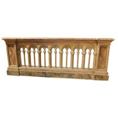 Antique Neo-Gothic style balustrade in lacquered wood with a fake marble effect, Italy