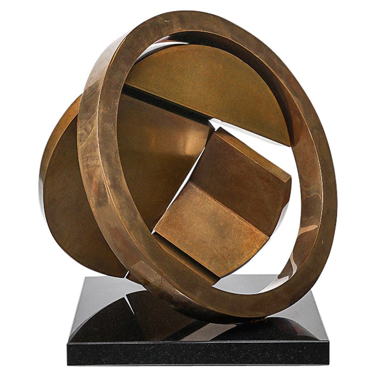 Scultura di Fletcher Benton, "Foldes Circle Zig Zag 1994", bronzo, granito, firmata