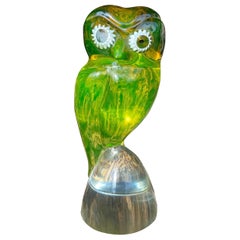 Salviati Murano Sommerso Uranium Glass Perched Hoot Owl Sculpture