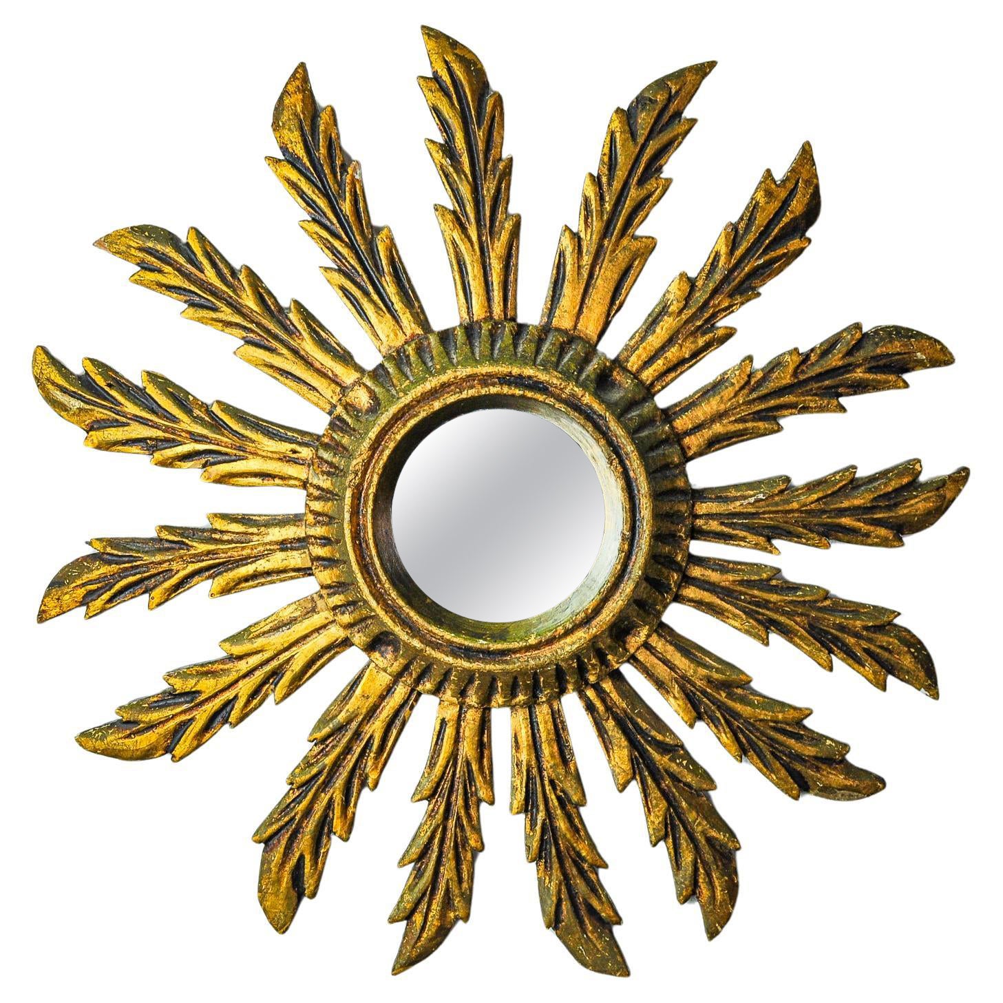 Specchio solare in legno dorato, Francia, 1960, 38 cm in vendita
