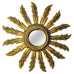 Vergoldeter Sonnenspiegel aus Holz, Frankreich, 1960, 38 cm