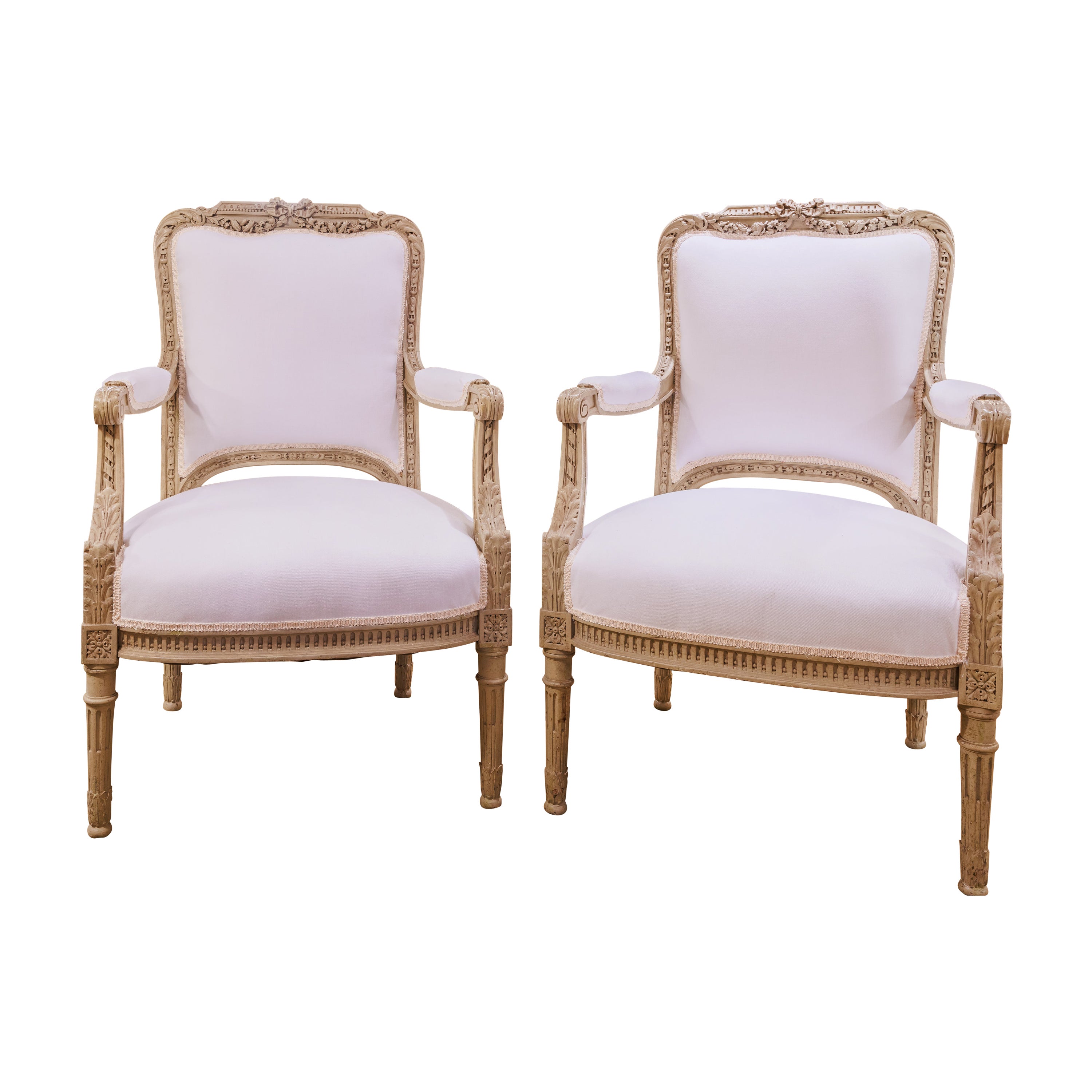 A fine pair of 19th century French Louis XVI grey painted large armchairs For Sale