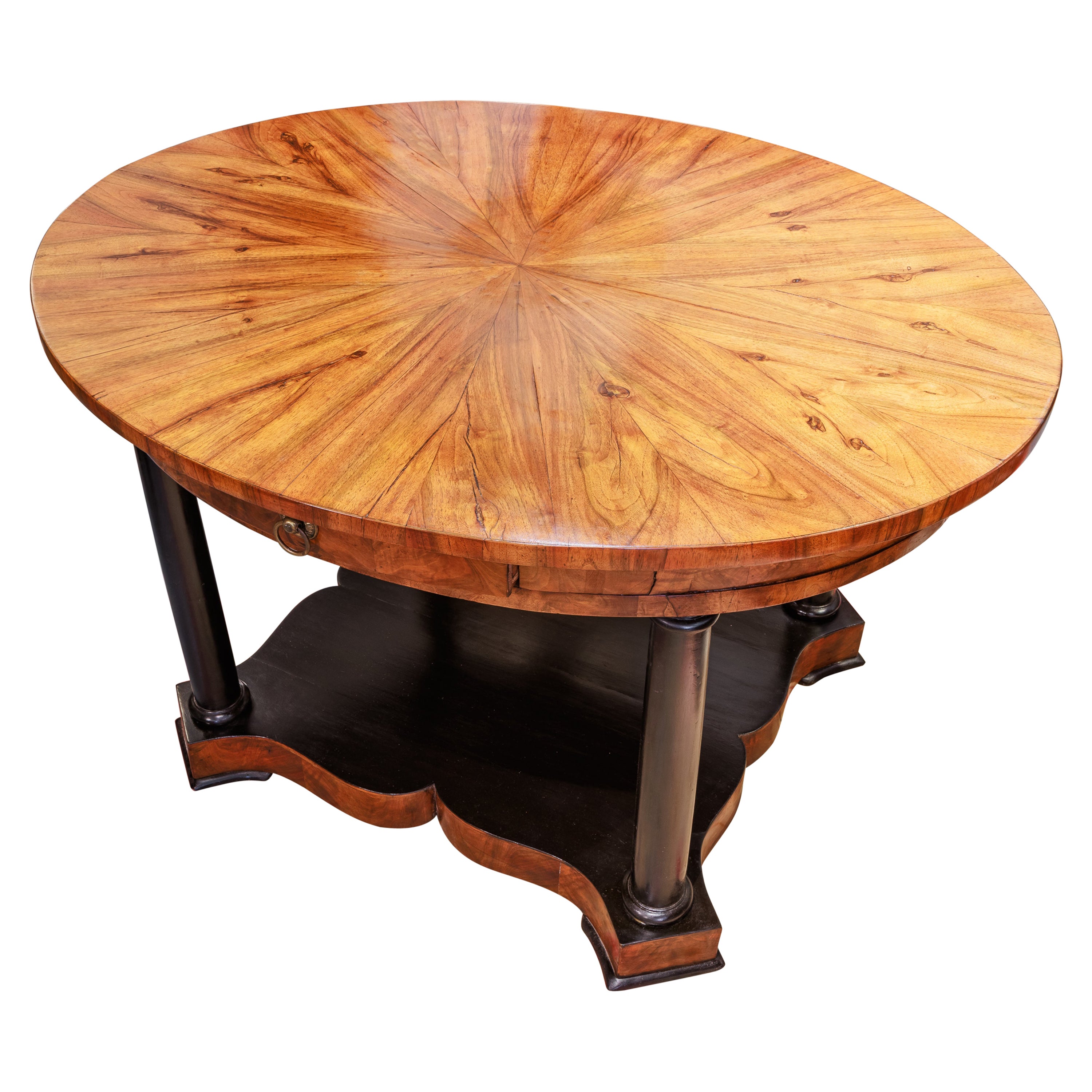 A fine 19th century Austrian Biedermeier walnut and ebonized centertable For Sale