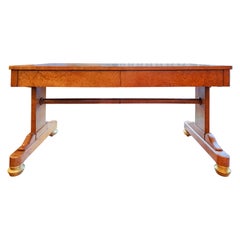 Antique A fine Regency period satinwood and leather top writing desk . Parcel gilt