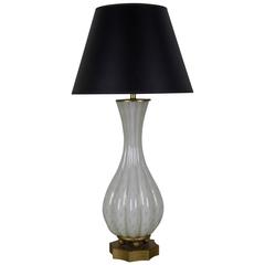 Italian 1940s White Murano Glass Lamp with Gold Inclusions and Brass Base 11