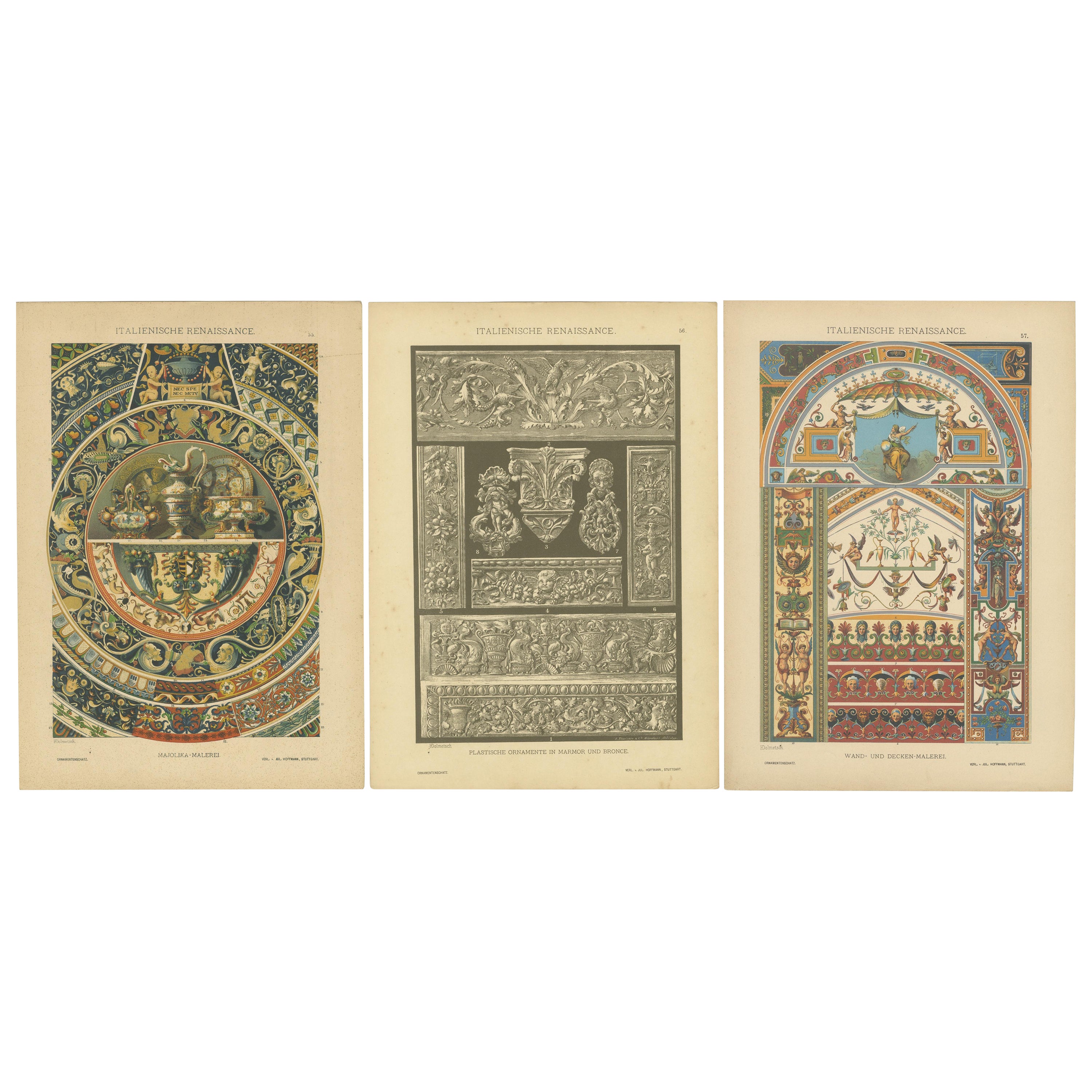 Triptych of Italian Renaissance Artistic Designs, Published in 1887