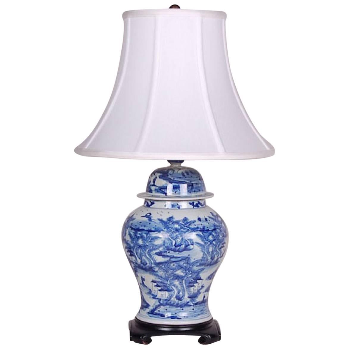 Blue and White Scenic Table Lamp For Sale