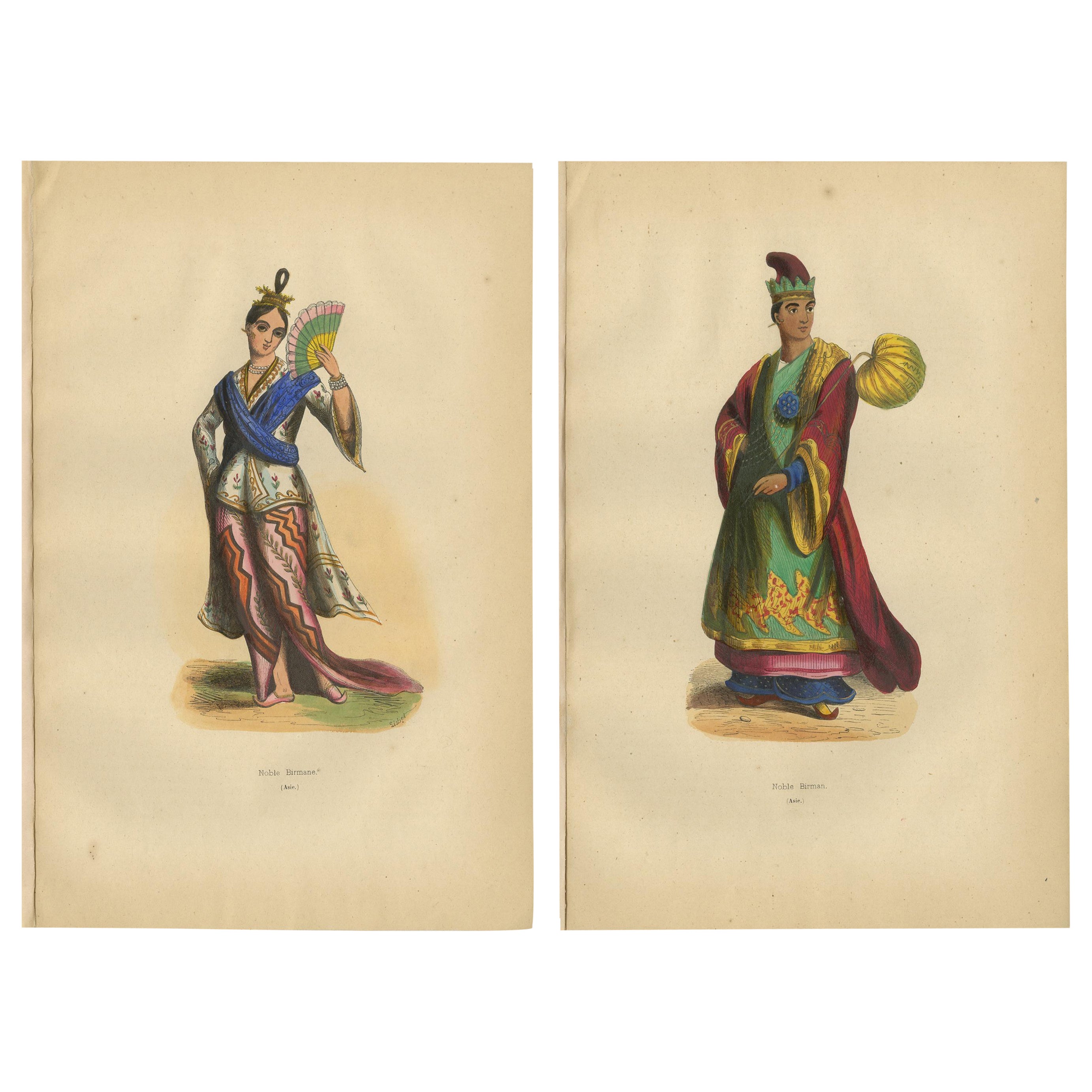 Exquisite 1844 Handcoloured Lithographs of Noble Birmans from Myanmar